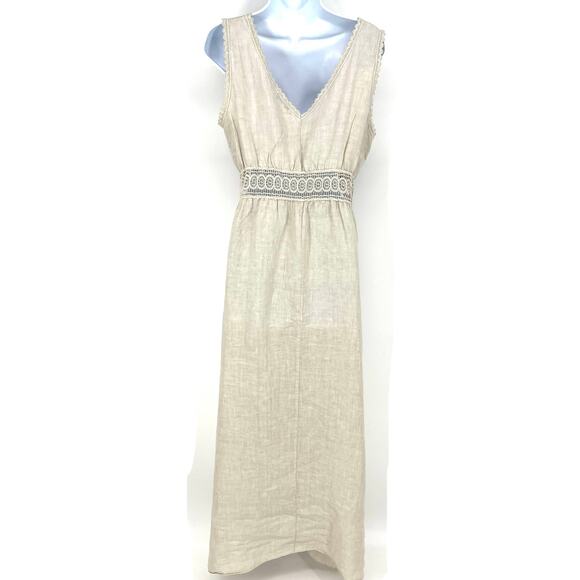 Terzo Millennio Italy 100% Linen Maxi Dress Size Medium Sleeveless - Picture 2 of 12